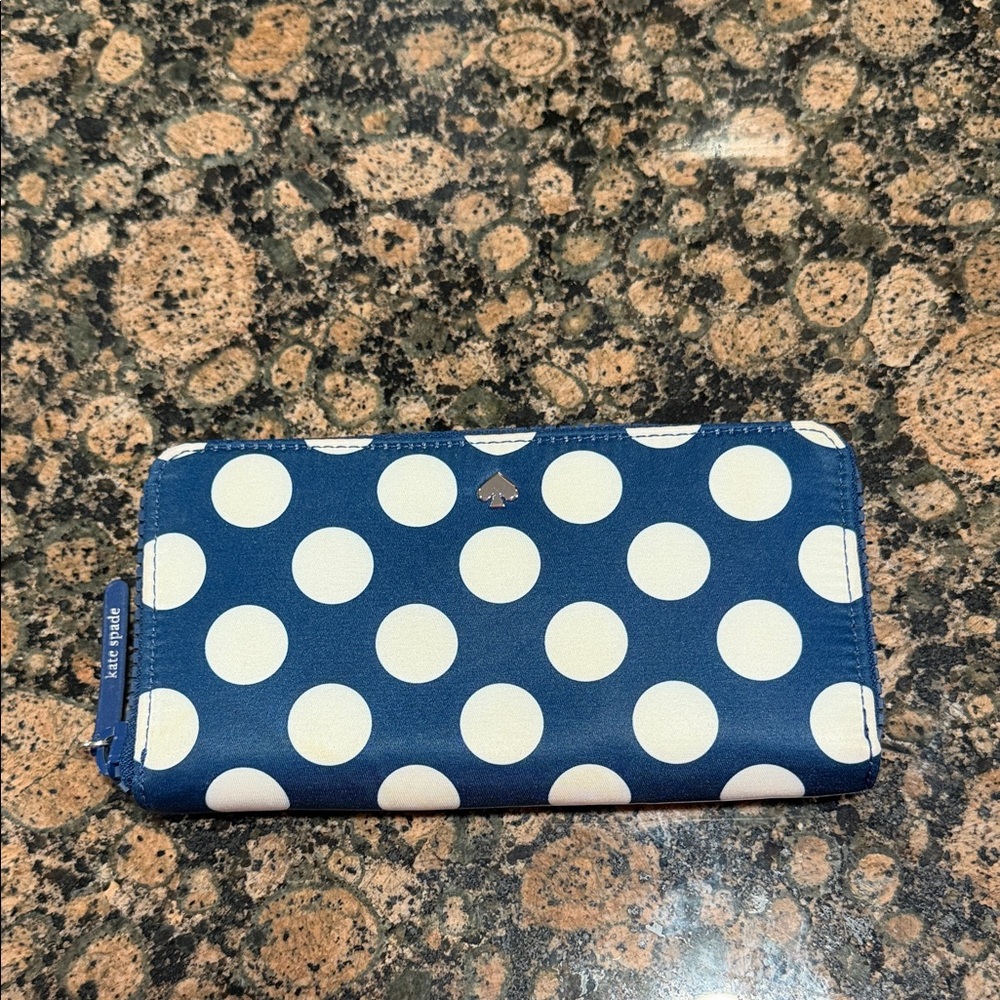 kate spade blue and White Polka Dot Zip Wallet